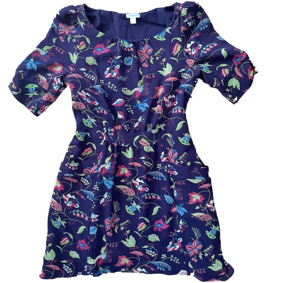 Leifsdottir Anthropologie Purple Floral-Print Silk Mini Fit Flare Dress 6 Small‎ - Picture 1 of 7
